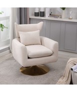 Classic Mid-Century 360-degree Swivel Accent Chair, Beige Linen - £204.29 GBP