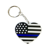 Thin Blue Line USA Flag Heart Key Chain Key Tag, Police Back The Blue - £6.96 GBP