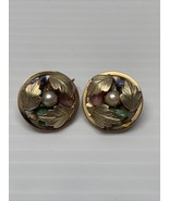 Sarah Coventry Gold Tone Circle Synthetic Stones Flower Leaf Clip On Ear... - $187.97 MXN