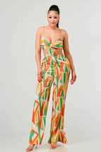 Orange Luxe geo Spaghetti Strap satin bra top and palazzo jumpsuit - £27.42 GBP