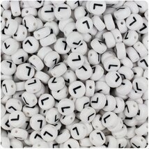 BeadTin White Opaque 7mm Coin Plastic Alphabet Beads - Black Letter L (1... - $2.09