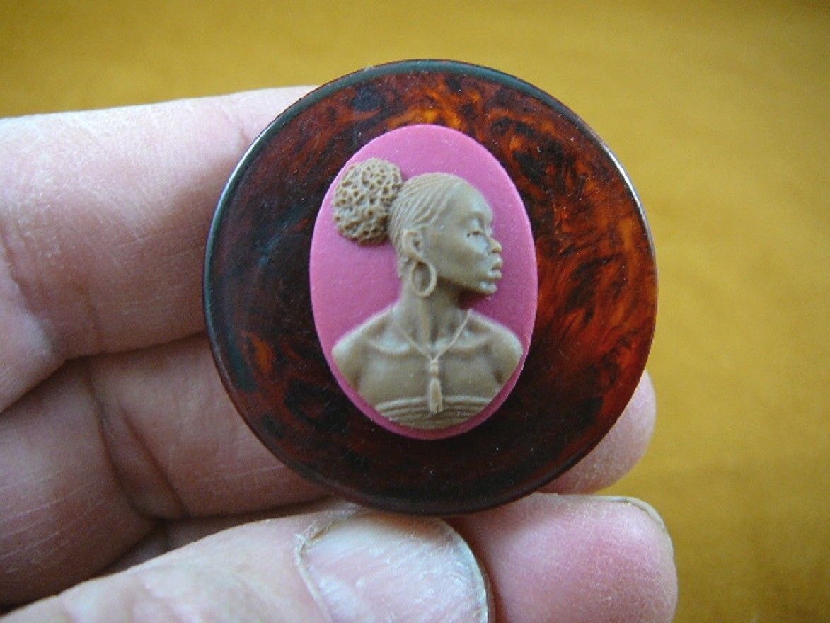 Primary image for CA10-58) RARE African American LADY brown + dark pink CAMEO bakelite Pin Pendant
