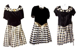 Girl&#39;s Black Velvet Bodice Dress w/Black/Gold/White Plaid Skirt Sizes 6,10,12,14 - £19.89 GBP+