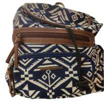 Joe Boxer Jute Fabric Backpack Blue/White Brown Vegan Strap Casual 13x13x5” - £18.80 GBP