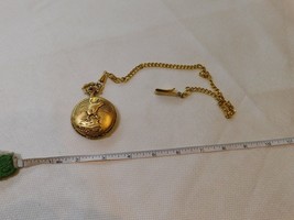 Quartz pocket watch gold Eagle NOT WORKING RUNNING AS IS pocketwatch chain - $45.53