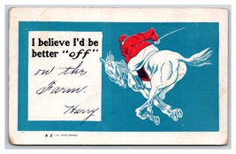 Comic Jockey Riding Horse Believes He&#39;d Be Better Off 1907 UDB Postcard S2 - £5.02 GBP