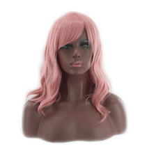 Cosplay Synthetic Hair Wigs with Bangs Pink Color Full Machine Wig 16inch - £10.27 GBP