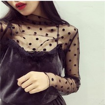 Women   Clothing Tee Sheer Fishnet T-Shirts Tops See-through   Black Long Sleeve - £26.02 GBP