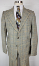 Vtg 1970s Charter Club Mens Glen Plaid Tweed Suit Wide Lapel Brown Green... - $123.75