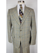 Vtg 1970s Charter Club Mens Glen Plaid Tweed Suit Wide Lapel Brown Green... - £97.78 GBP