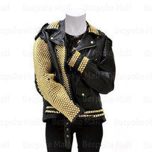 New Woman Black Golden Studded Punk Unique Top Quality Biker Leather Jacket-407 - £315.58 GBP