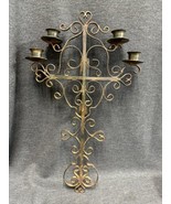One Metal Wall Sconce W/ 4 Candle Holders Rustic Wrought Iron 18.5” Tall - £16.33 GBP