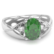 Men&#39;s Designer Lab-Created Emerald Diamond Ring In Solid 14k White Gold - £637.21 GBP