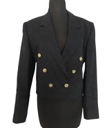 VTG Liz Claiborne Cropped Linen Blazer Sz S/M Black Double Breast Lined - $40.99 CAD