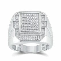 Sterling Silver Mens Round Diamond Rectangle Fashion Ring 1/2 Cttw - £234.28 GBP