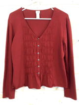 J Jill Size M Rust Color Cardigan Sweater Womens Button Down Smocked Ray... - £14.02 GBP