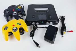 Nintendo 64 N64 Gray Console w/ Black &amp; Yellow OEM Controllers Tested &amp; ... - £85.95 GBP