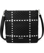 Small Woven PU Bag, Fashion Crossbody or Shoulder Purse, Two-Tone Design, Black - $24.74
