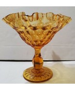 Vintage Fenton Amber Candy Dish Thumbprint Ruffled Edge Glass Compote 7.... - £18.10 GBP
