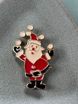 Vintage BJ Signed Red Cream &amp; Black Enamel Snowball Juggling Santa Claus Pin Bro - £14.75 GBP
