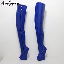 Hard Shaft Boots Crotch Thigh High Women Thick Platform Heelless Lockable Zipper - £267.09 GBP