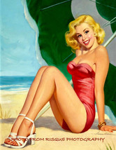 Blond Beach Beauty Under Umbrella 8.5x11&quot; Photo Print H. Connelly Fine Art Pinup - $7.85