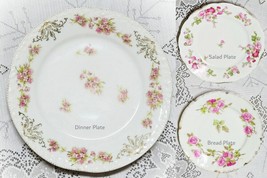 3 Antique Pink Flower Made in Bavaria Plates Dinner Salad Bread - £10.31 GBP