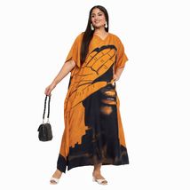 Tribal Printed Mustard Polyester Plus Size Kaftan Dress for Women - £13.58 GBP