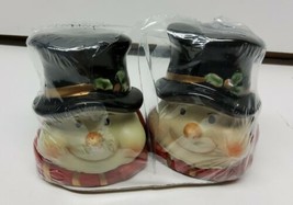 CHRISTMAS SNOWMAN SALT AND PEPPER SHAKER SET SEALED PORCELAIN  - £12.51 GBP