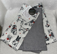 3 Cynthia Rowley Kitchen Towels Different Dog Breeds Red Hearts 100% Cotton Nwt - £20.03 GBP