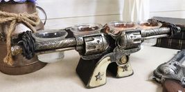 Western Cowboy Dual Crossed Sheriff Revolver Pistols 4 Votives Candle Ho... - $36.99