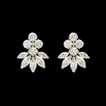 2Ct Marquise Round Simulated Diamond Cluster Stud Earring 14K Yellow Gold Plated - £66.22 GBP