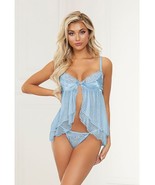 Satin Jacquard Dot Mesh Scallop Lace Babydoll &amp; G-String - $29.80
