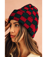 Racing Red Two Tone Checkered Folded Eaveless Beanie Cap - $192.25 MXN