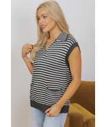 Gray Stripe Collared V Neck Sweater Vest with Pockets - $24.02 CAD