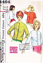Misses&#39; BLOUSE / Tops Vintage 1960&#39;s Simplicity Pattern 4464 Size 20 - £9.43 GBP