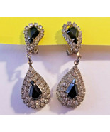 Vintage silver Teardrop black stone and clear Crystal clip on dangling E... - £11.71 GBP