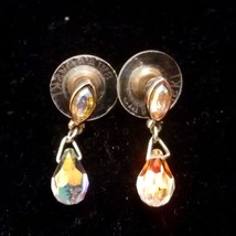 Vintage Swarovski Crystal Clear Aurora Borealis Tear Drop Earrings Signed. - £19.66 GBP