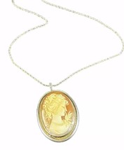 14K Gold Chain 19” w/ ATQ 800 Silver w Gold Accent on Shell Cameo Brooch Pendant - £162.17 GBP