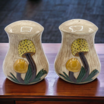 Vtg Mushrooms Salt &amp; Pepper Shakers Pair Ceramic 3D Double-Sided - £15.43 GBP