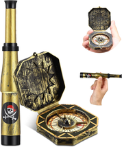 2 Pieces Pirate Telescope and Pirate Compass for Kids Adults Retro Mini Plastic  - £8.35 GBP
