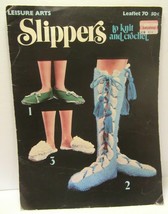 Slippers To Knit & Crochet Leaflet 70 1976 Leisure Arts Knee High Plus More - $5.99
