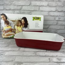 Lodge 15.3” Rectangular Roaster Stoneware Casserole Baking Dish Red Whit... - $32.54