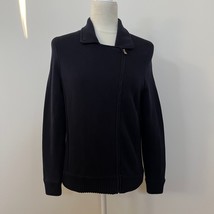 Talbots Navy Knit Moto Zip Long Sleeve Sweater Jacket Asymmetrical Zip - $29.02