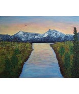 Painting Landscape Original Bob Ross Style Art Mountain Sunset By Carla ... - $1,885.27 MXN