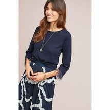 New Anthropologie Gatsby Feathered Moth Pullover Sweater Top  Small  $118  Blue - £44.54 GBP