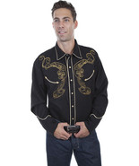 Men's Western Shirt Black Long Sleeve Rockabilly Country Cowboy Long Hor... - $87.38