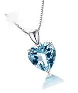 Blue Crystal Topaz Pendant Ocean Heart Shaped Necklace 925 - £126.77 GBP