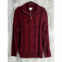 Bibi Womens Maroon Burgundy Sweater Size Medium Fringe 1/4 Zip - £16.32 GBP