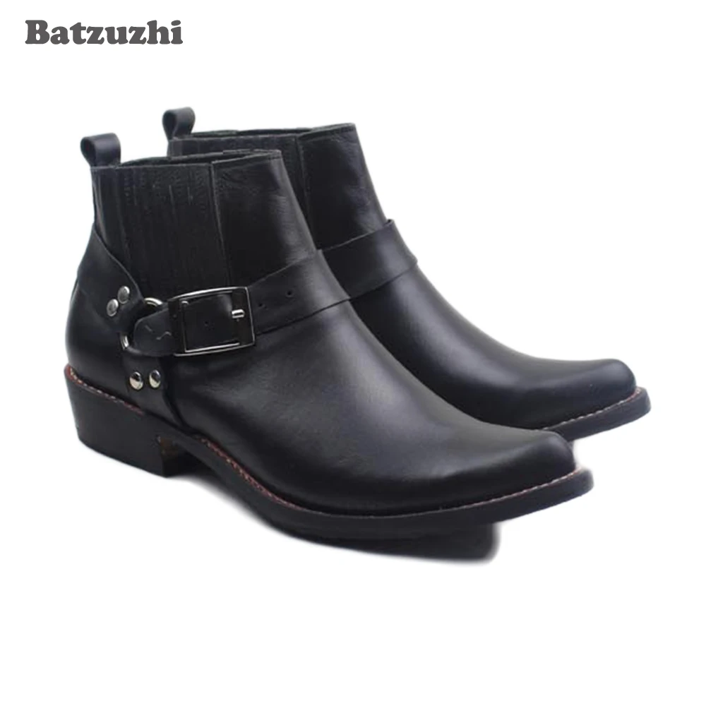 Super Cool Men&#39;s Boots Black Soft Leather Ankle Boots Men boy Real Leather Boots - $160.69